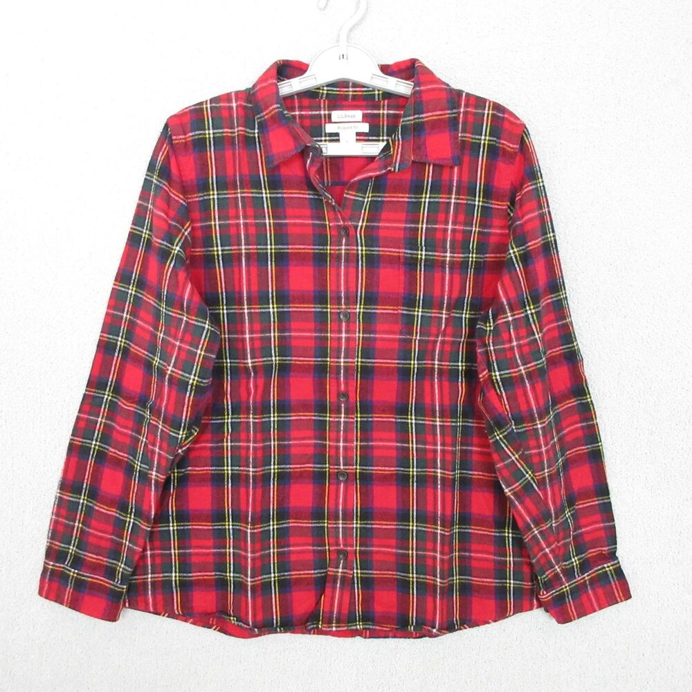 L.L.Bean Flannel Shirt Mens L Relaxed Fit Red Plaid Casual Cotton Long Sleeve